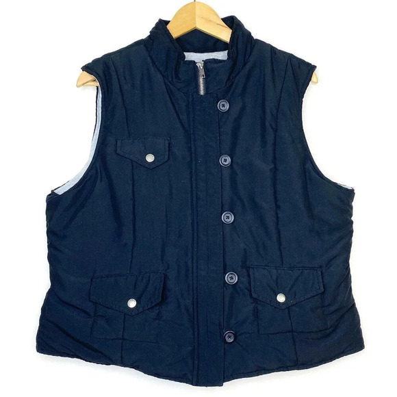 Sonoma XL Black Puffer Vest Quilted Zip Up Button Front Sleeveless Jacket Coat - Picture 1 of 8